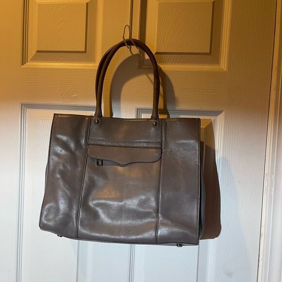 Rebecca Minkoff leather gray large shoulder bag with silver tone hardwares. - Picture 1 of 14
